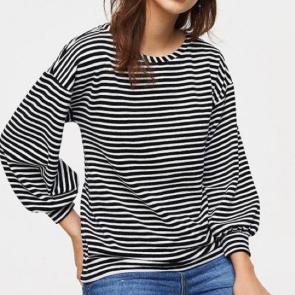 LOFT Puff Sleeve Sweatshirt Velvet M Striped